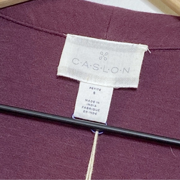 Caslon Burgandy Wine Open Front Knit Blazer Jacket Petite Small - Picture 2 of 5